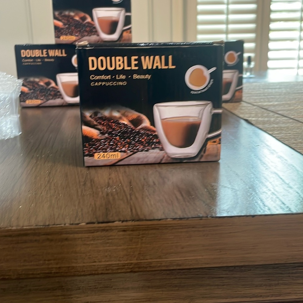 Double wall, heart shaped mug, glass, 240 ml, brand new with packaging